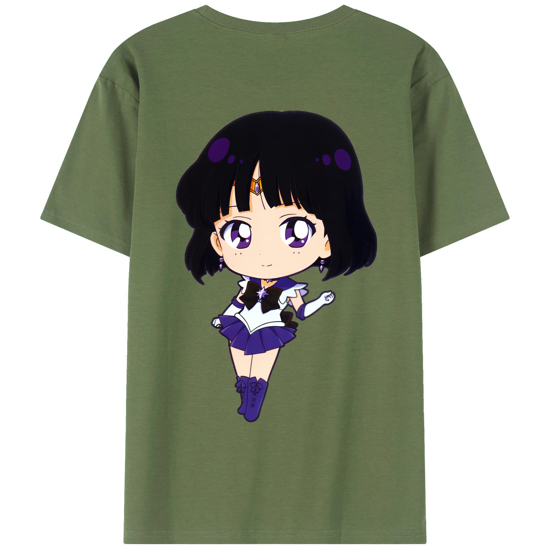 （画像用） 美少女戦士セーラームーン 土萠ほたる Sailor Moon Tomoe Hotaru （セーラーサターン；Sailor Saturn） 綿100％ メンズ半袖Tシャツ（バックプリント） 通気性
